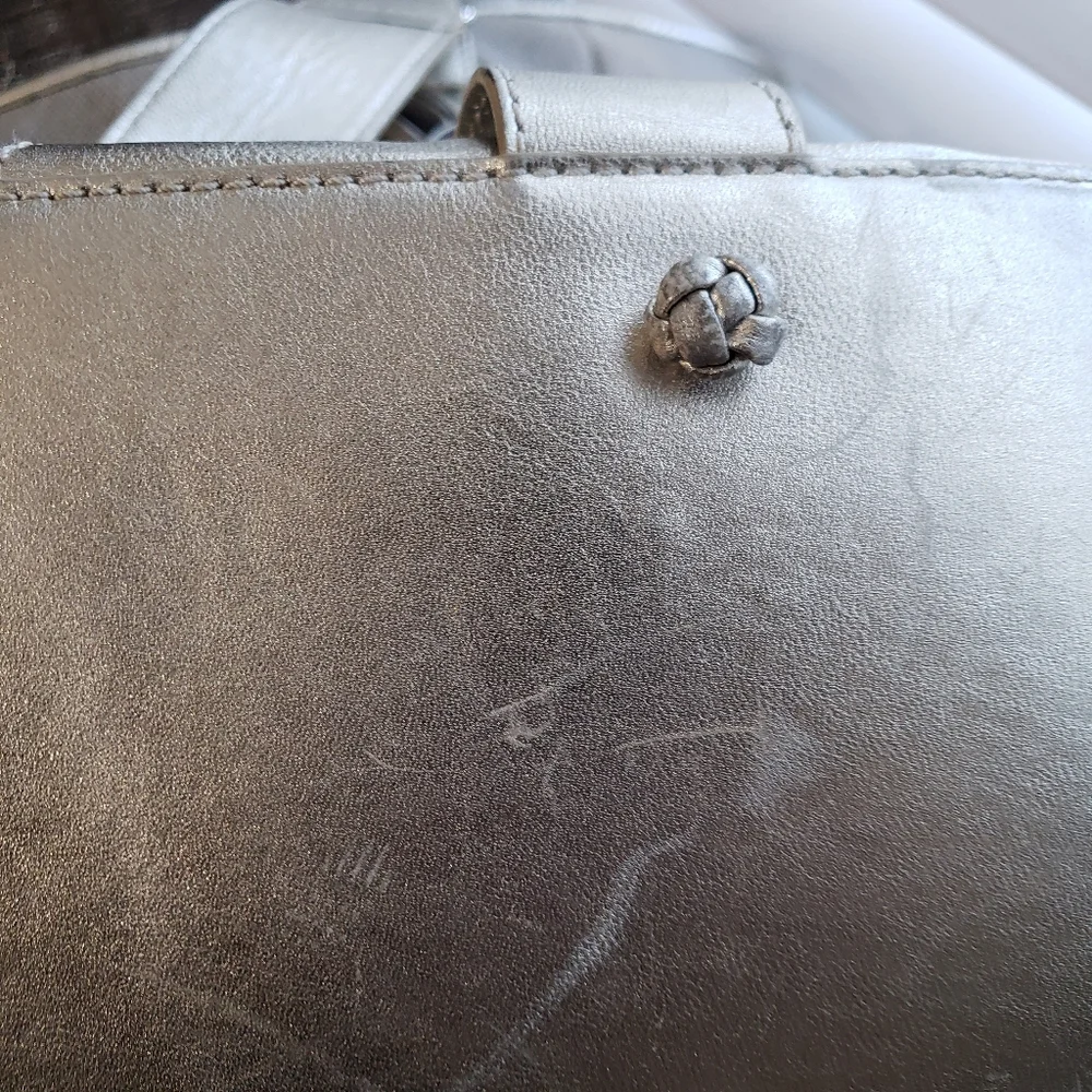 Katherine Kwei Woven Canvas Metallic And Beige Faux Leather Tote‎ Hobo Handbag